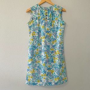 Vintage 60s Penneys blue yellow pink spring flower power mod mini dress sz S-M